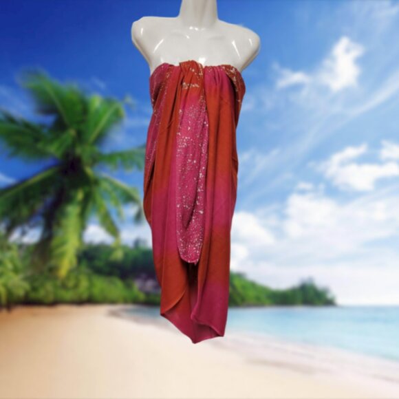 Cover Up Handpainted Cotton Batik Coverups Strapless Dress Wrapskirt Home Accent - Picture 3 of 11